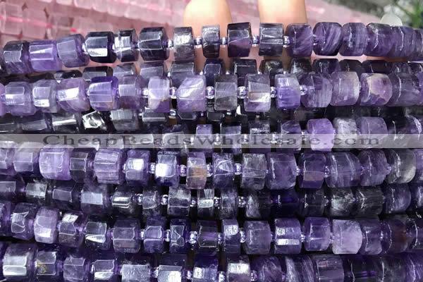 CRB2017 15.5 inches 11mm - 12mm faceted tyre amethyst beads