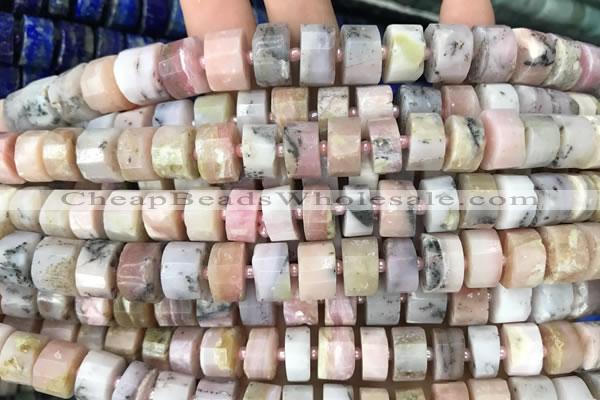 CRB2072 15.5 inches 11mm - 12mm faceted tyre pink opal beads