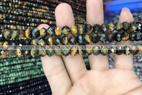 CRB3047 15.5 inches 6*8mm faceted rondelle mixed tiger eye beads