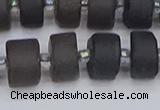 CRB514 15.5 inches 6*12mm tyre matte ice black obsidian beads