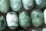 CRB5157 15.5 inches 5*8mm faceted rondelle green spot stone beads