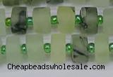 CRB525 15.5 inches 6*10mm tyre matte green rutilated quartz beads