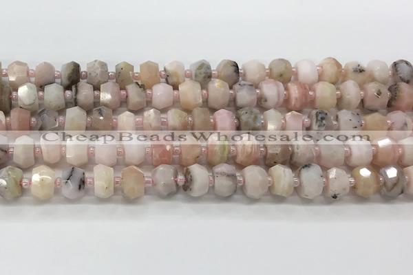 CRB5653 15.5 inches 5*8mm-6*10mm faceted rondelle pink opal beads wholesale