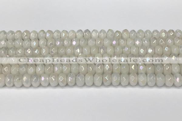 CRB5700 15 inches 5*8mm faceted rondelle AB-color white jade beads