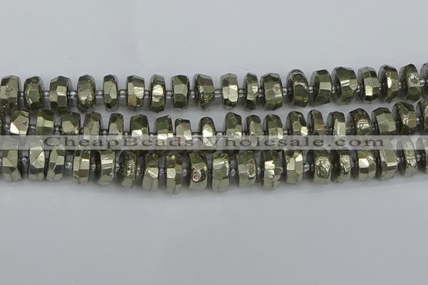 CRB599 15.5 inches 8*14mm faceted rondelle pyrite beads