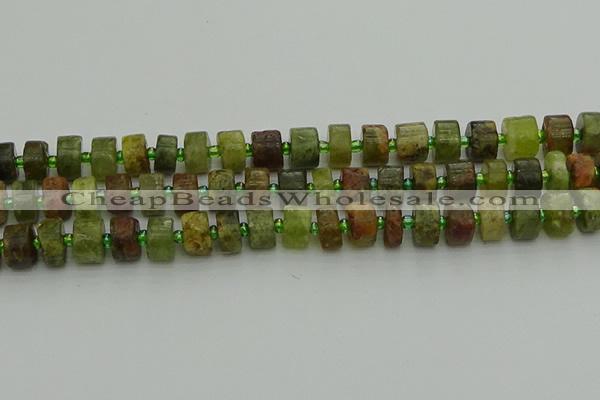 CRB665 15.5 inches 6*10mm tyre green garnet gemstone beads