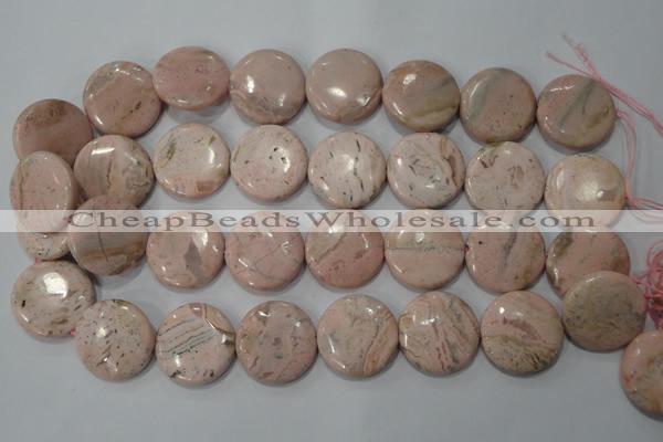 CRC308 15.5 inches 25mm flat round Peru rhodochrosite beads