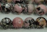 CRD16 15.5 inches 14mm faceted round rhodonite gemstone beads