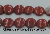 CRE06 16 inches 12mm flat round natural red jasper beads wholesale