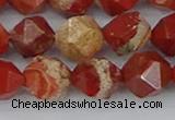 CRE348 15.5 inches 12mm faceted nuggets red jasper beads