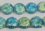 CRF118 15.5 inches 14mm flat round dyed rain flower stone beads