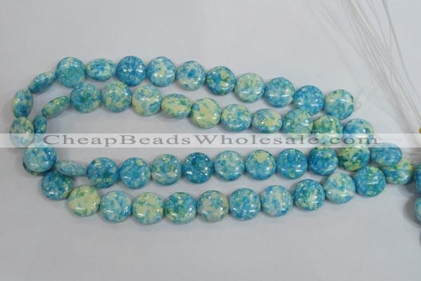 CRF119 15.5 inches 16mm flat round dyed rain flower stone beads