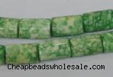 CRF218 15.5 inches 10*15mm flat tube dyed rain flower stone beads