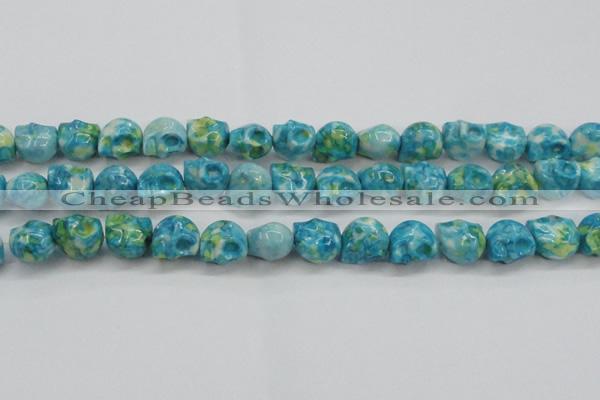 CRF369 15.5 inches 11*12mm skull dyed rain flower stone beads