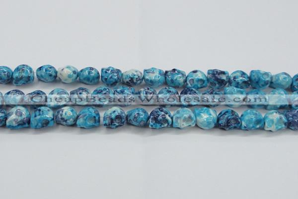 CRF370 15.5 inches 11*12mm skull dyed rain flower stone beads