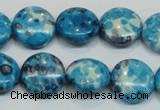 CRF69 15.5 inches 16mm flat round dyed rain flower stone beads