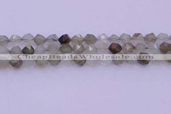 CRH614 15.5 inches 12mm faceted nuggets green rabbit hair beads