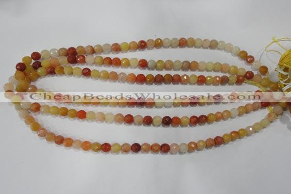 CRJ401 15.5 inches 6mm faceted round red & yellow jade beads