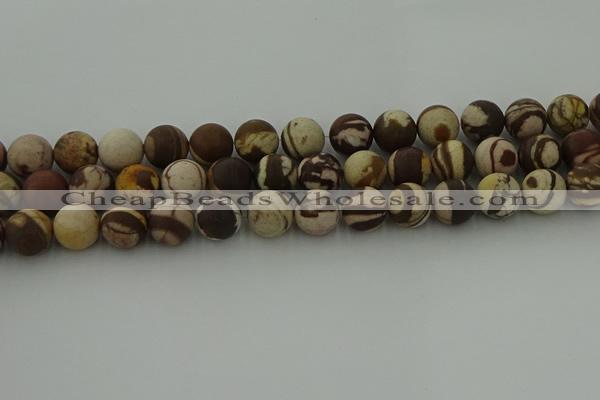 CRO1074 15.5 inches 12mm round matte brown zebra jasper beads