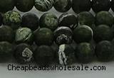 CRO1121 15.5 inches 6mm round matte green silver line jasper beads