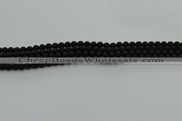 CRO1130 15.5 inches 4mm round matte black agate gemstone beads