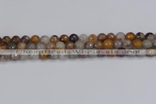 CRO1197 15.5 inches 8mm faceted round mixed lodalite quartz beads