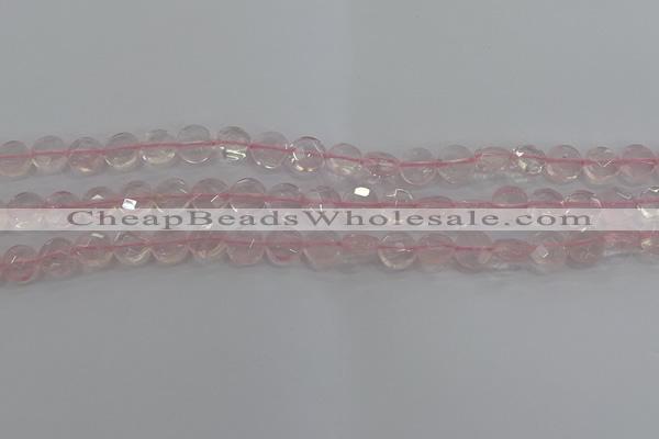 CRQ136 15.5 inches 8mm faceted coin natural rose quartz beads