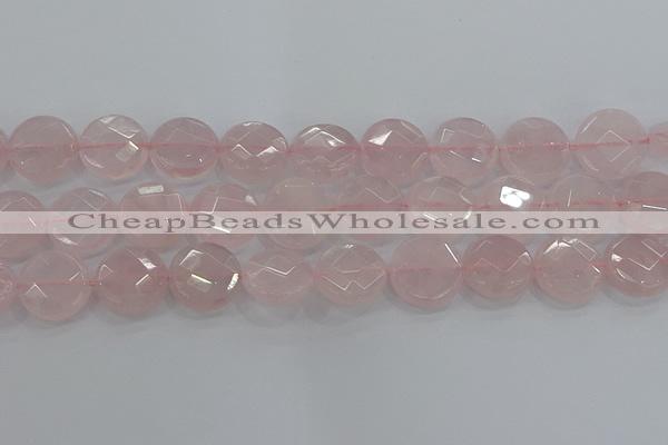 CRQ141 15.5 inches 20mm faceted coin natural rose quartz beads