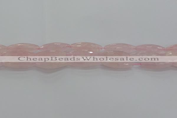 CRQ195 15.5 inches 10*30mm faceted rice natural rose quartz beads