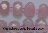 CRQ274 10*13mm – 15*17mm faceted nuggets rose quartz beads