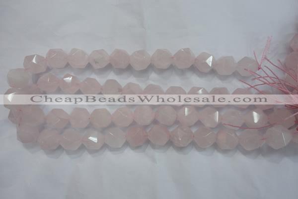 CRQ305 15 inches 16mm faceted nuggets rose quartz beads