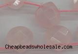 CRQ379 15.5 inches 10*10mm faceted briolette rose quartz beads