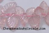 CRQ385 15.5 inches 15*18mm - 15*25mm carved leaf rose quartz beads