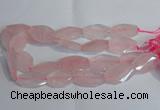 CRQ386 20*30mm - 22*35mm twisted & faceted freeform rose quartz beads