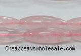 CRQ40 15.5 inches 10*30mm faceted rice natural rose quartz beads