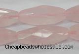 CRQ41 15.5 inches 14*32mm faceted rice natural rose quartz beads