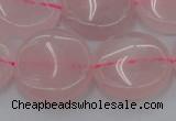 CRQ604 15.5 inches 20mm flat round rose quartz beads wholesale