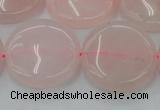 CRQ605 15.5 inches 25mm flat round rose quartz beads wholesale