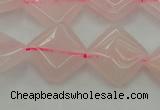 CRQ638 15.5 inches 14*14mm diamond rose quartz beads wholesale