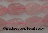 CRQ640 15.5 inches 13*18mm twisted flat teardrop rose quartz beads