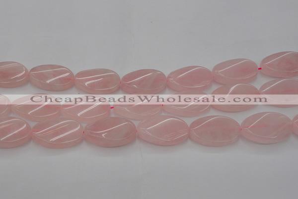 CRQ646 15.5 inches 20*30mm twisted oval rose quartz beads