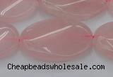 CRQ647 15.5 inches 25*35mm twisted oval rose quartz beads