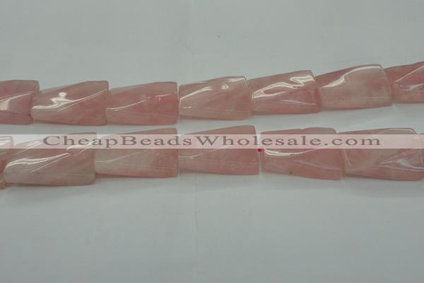 CRQ651 15.5 inches 20*30mm twisted rectangle rose quartz beads