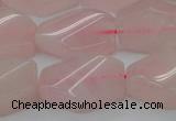 CRQ653 15.5 inches 15*20mm twisted hexagon rose quartz beads