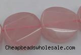 CRQ663 15.5 inches 25mm twisted coin rose quartz beads