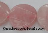 CRQ664 15.5 inches 30mm twisted coin rose quartz beads