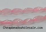 CRQ69 15.5 inches 6*12mm twisted rice natural rose quartz beads