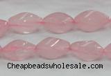 CRQ70 15.5 inches 8*16mm twisted rice natural rose quartz beads