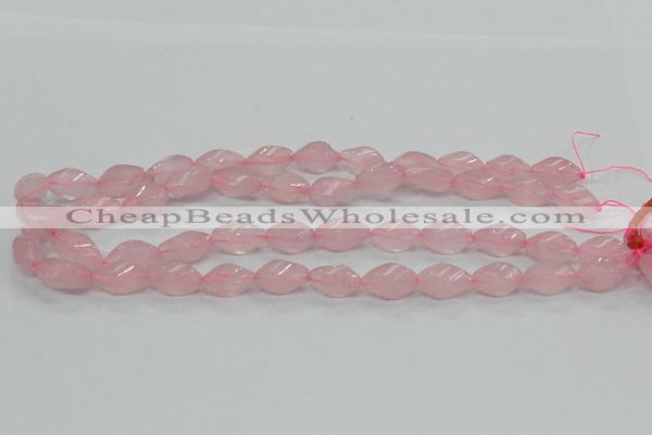 CRQ70 15.5 inches 8*16mm twisted rice natural rose quartz beads