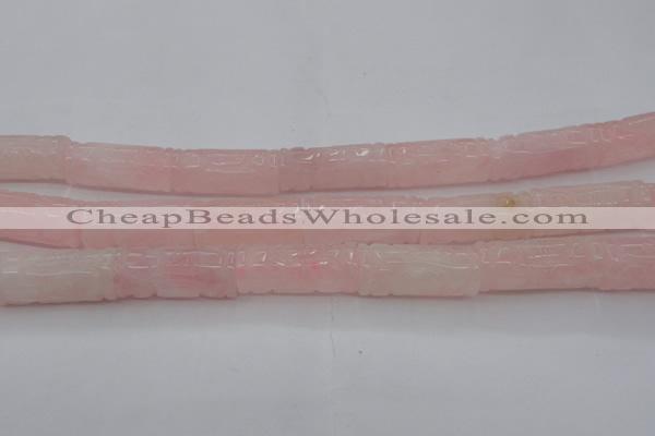 CRQ706 15.5 inches 14*31mm carved column rose quartz beads